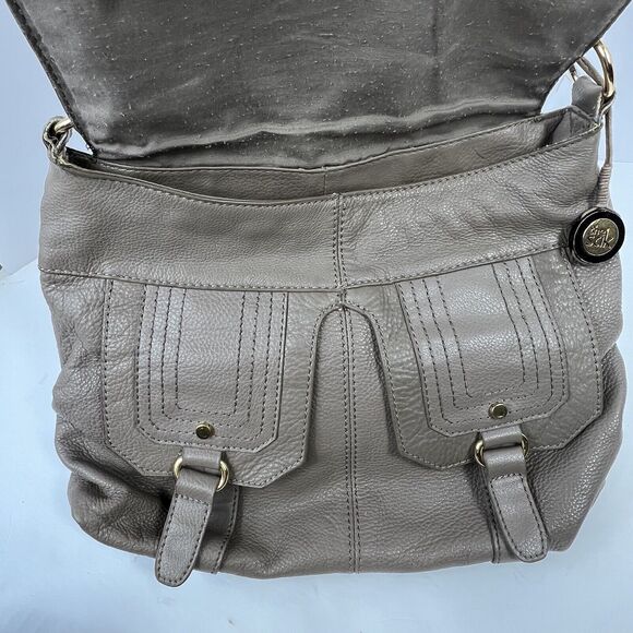 The SAK Taupe Gray Crossbody Pebbled Leather Satchel Fold Over Hobo Shoulder Bag - Picture 2 of 13